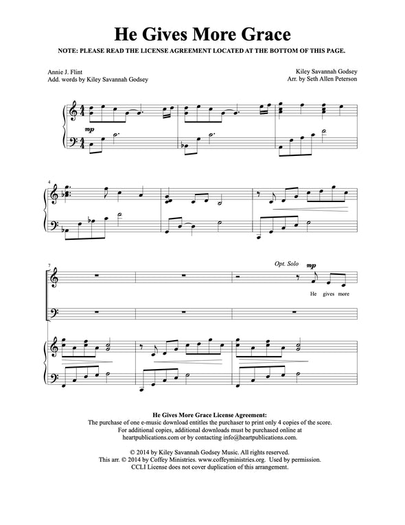 He Gives More Grace (SATB)