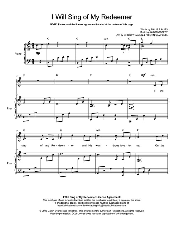 I Will Sing Of My Redeemer (SATB)